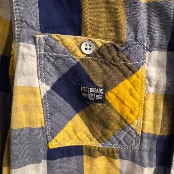 Blue Yellow Kid Long Sleeve Flannel Button Up Collared Casual Nice Youth Boys L - Picture 4 of 9